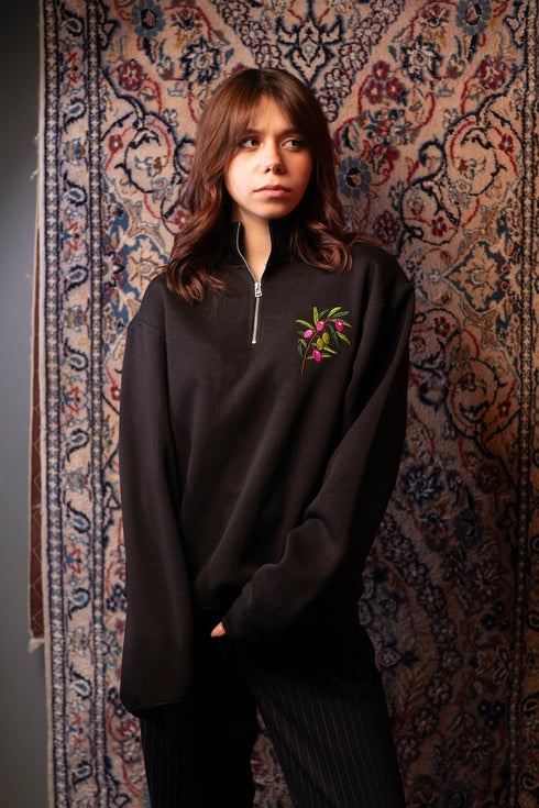 QUARTER ZIP SWEATSHIRT-OLIVE BRANCH